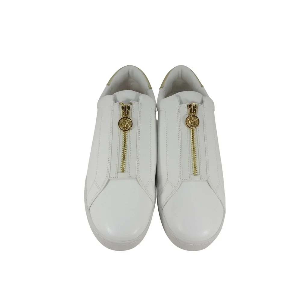 Michael Kors Bodie Sneakers Women 10 White Excellent Front Zip Gold Logo Leather